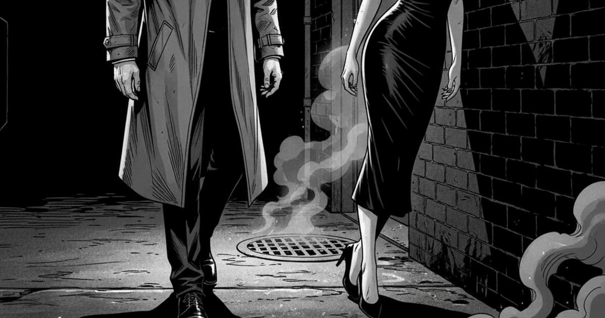 Noir (B&W)-style AI comic panel — AI graphic novel page with painterly art and consistent characters generated with Tervix's Graphic Novel Generator