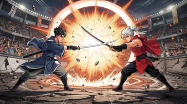 Shonen Jump-style AI comic panel 2 — color shonen battle-manga page generated with Tervix's AI Shonen Jump Comic Generator