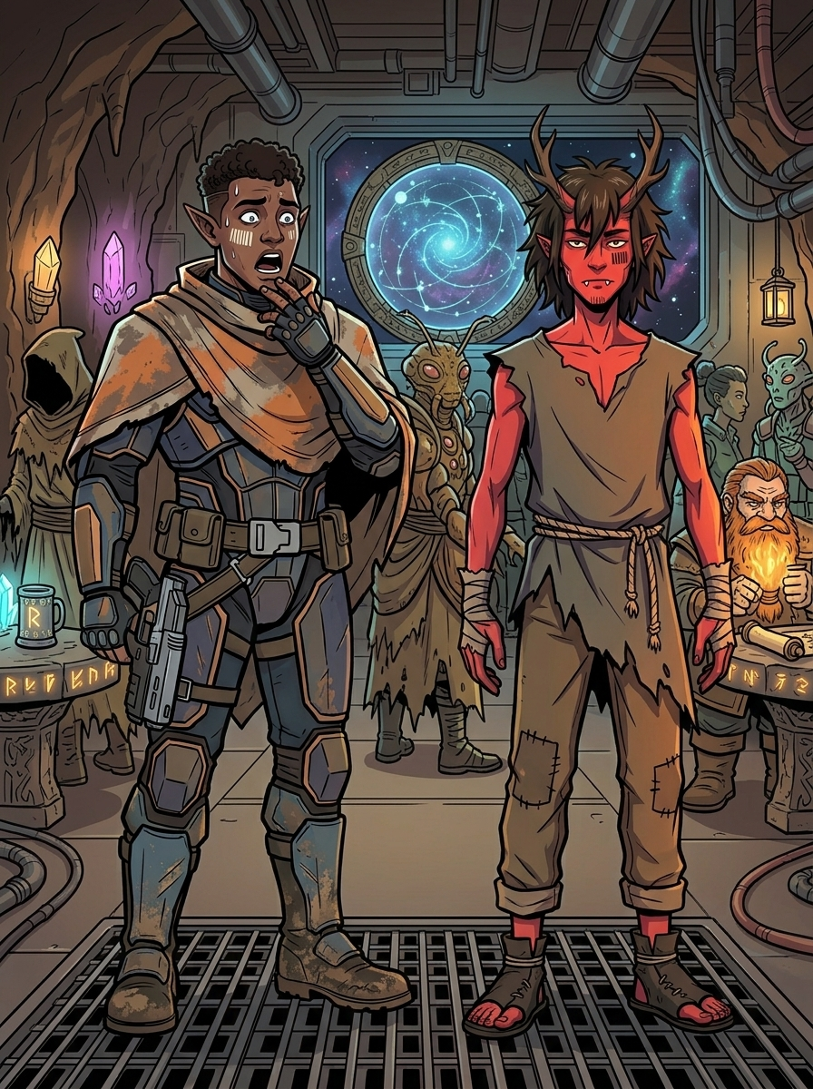 Altir's Fall — page 15 panel 1: Zilla stares in shock as he notices Alpha's barcode tattoo, identical to his own.