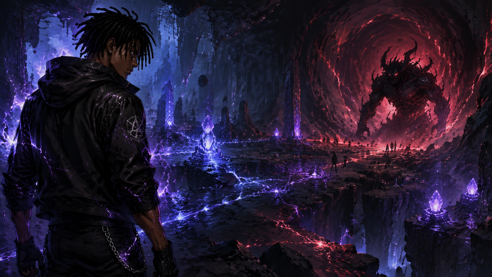 ZERO RANK — Episode 1: Rank Zero — page 3 panel 2: Malik Cross forces himself upright. He studies the cavern, notices unstable stones and glowing energy channels, and turns the environment into a weapon.