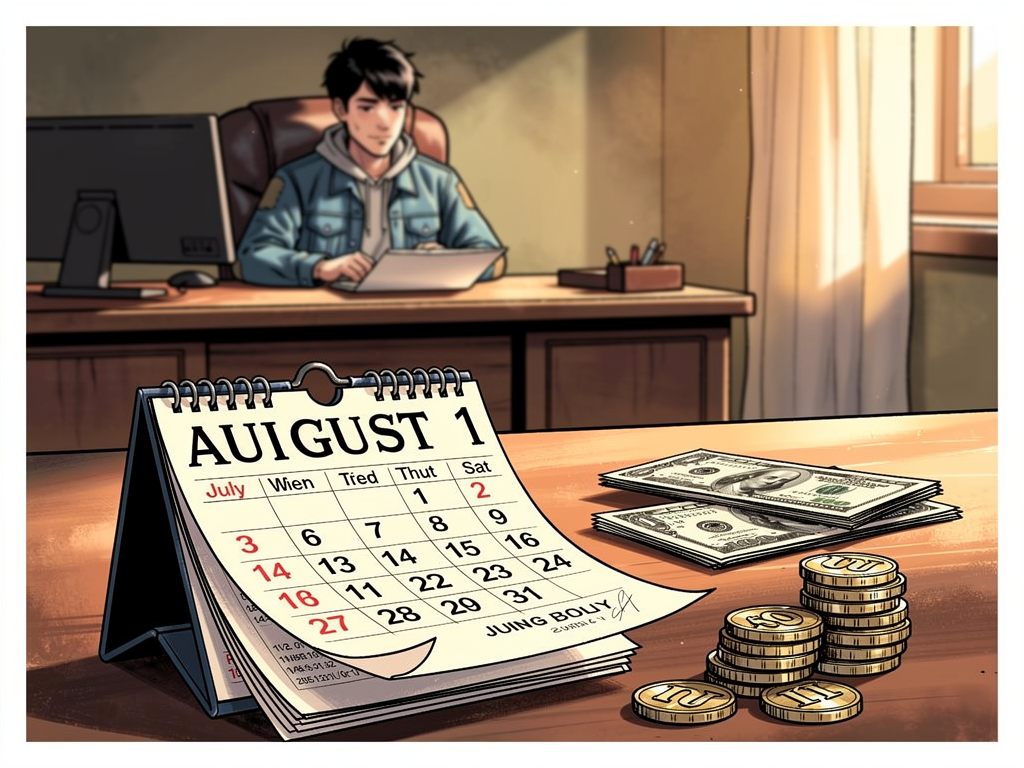 赵明的夏天 — page 3 panel 3: 日历上的日期快速翻过，显示着夏日时光的流逝，赵明的努力仍在继续。